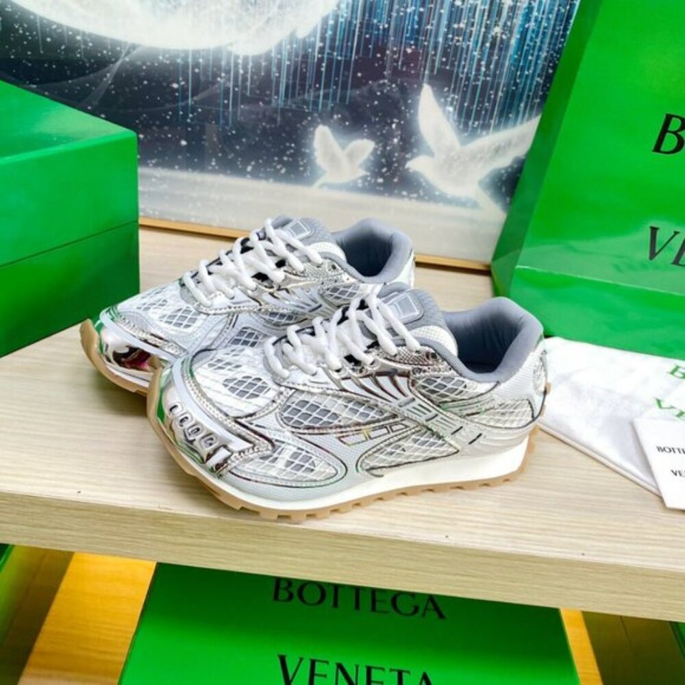 Bottega Veneta Metallic Silver and White Sneakers
